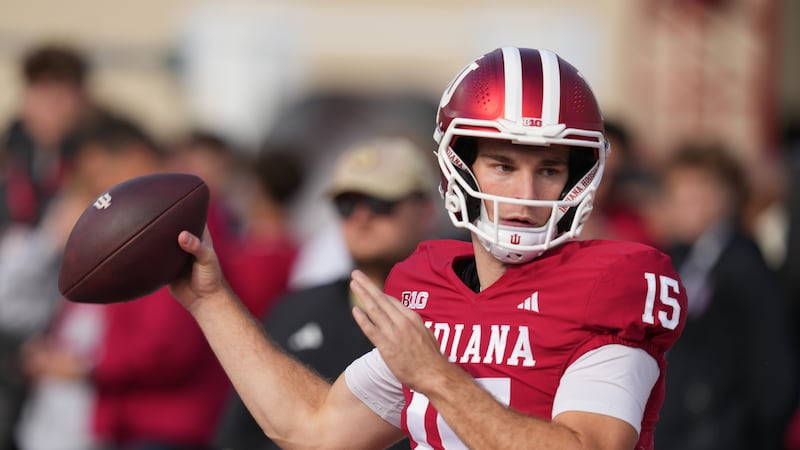 Indiana quarterback Fernando Mendoza throws before an NCAA college football game against...
