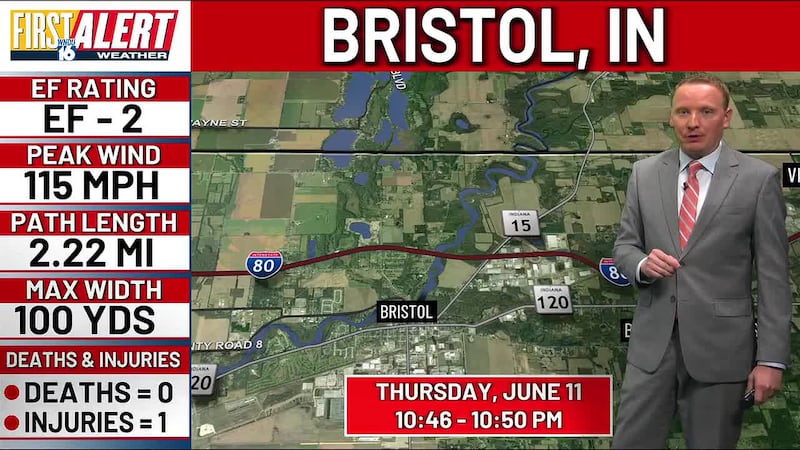 EF-2 Tornado in Bristol Thursday with max wind gusts to 115 mph