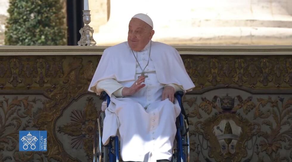 Pope Francis was rolled into St. Peter’s Square in a wheelchair during a special Jubilee Mass...