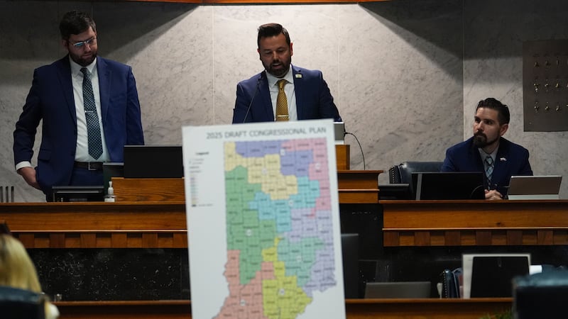 Indiana Lt. Gov. Micah Beckwith announces the results of a vote to redistrict the state's...