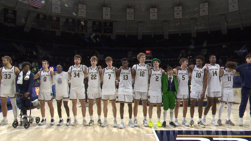 The Notre Dame men's basketball team pictured after defeating Evansville in South Bend on Dec....