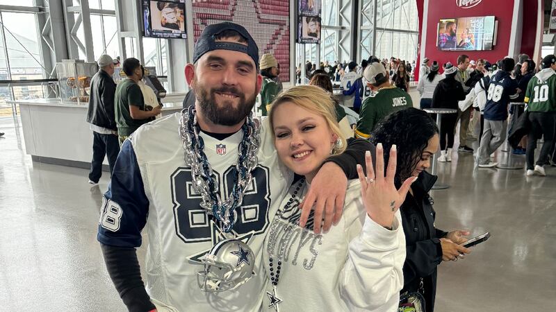 Ty Jay and Victoria Regan, a couple from Waco, Texas, got engaged at Sunday’s Green Bay...