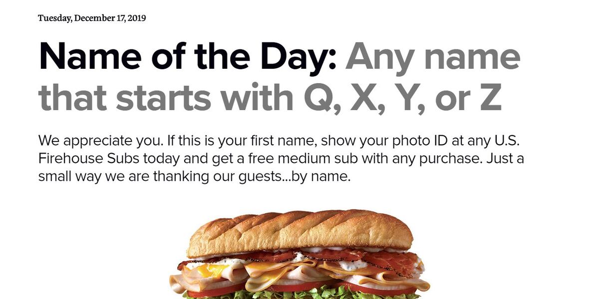 Firehouse Subs announces Tuesday's name day deal firehouse-subs-announces-tuesday-s-name-day-deal