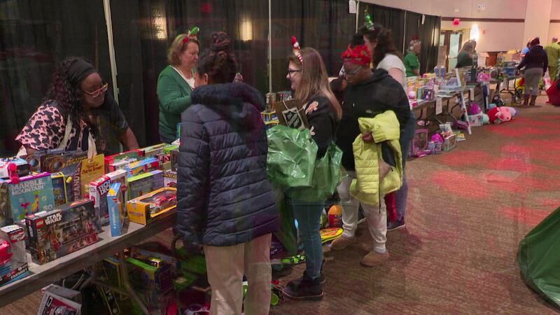 Toys were sprawled all across the room as bags were prepared for distribution.