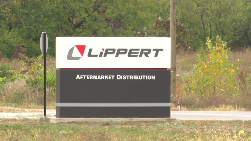 A sign outside a Lippert distribution center in South Bend.