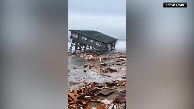 Several homes collapsed into the Atlantic Ocean along North Carolina’s Outer Banks on Tuesday.