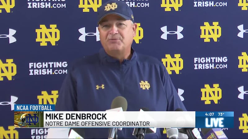 Offensive coordinator Mike Denbrock noted the depth in the wide receiver room as Notre Dame...