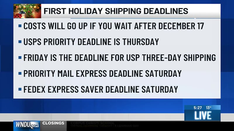 Major carriers have set deadlines for ground shipping and first-class mail.